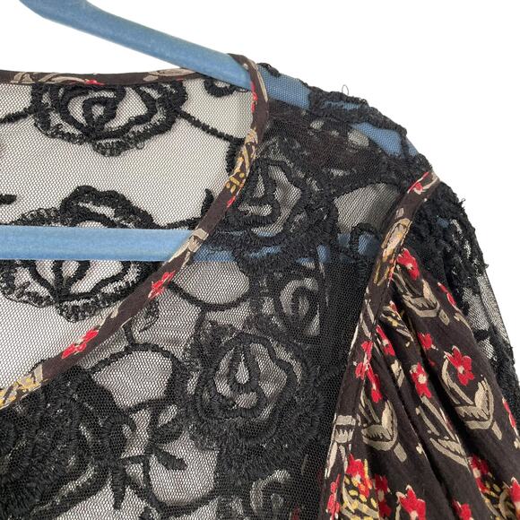 Free People Nomad Printed Formal Chiffon Black Combo Tunic Dress Large - Picture 7 of 11